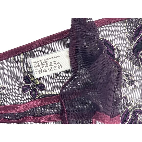 Sheer Purple Embroidered Lingerie Set W/ Underwire Bra & Matching Thong Size 34B - Picture 6 of 8